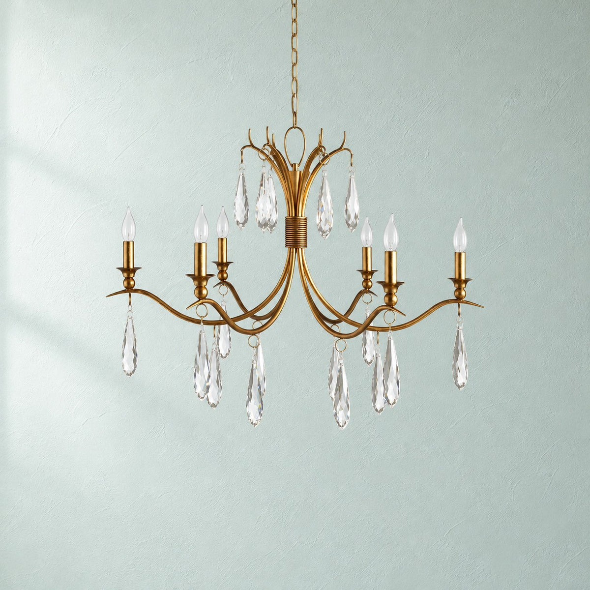 Torvenne Gold Leaf Crystal Iron Living Room Chandelier