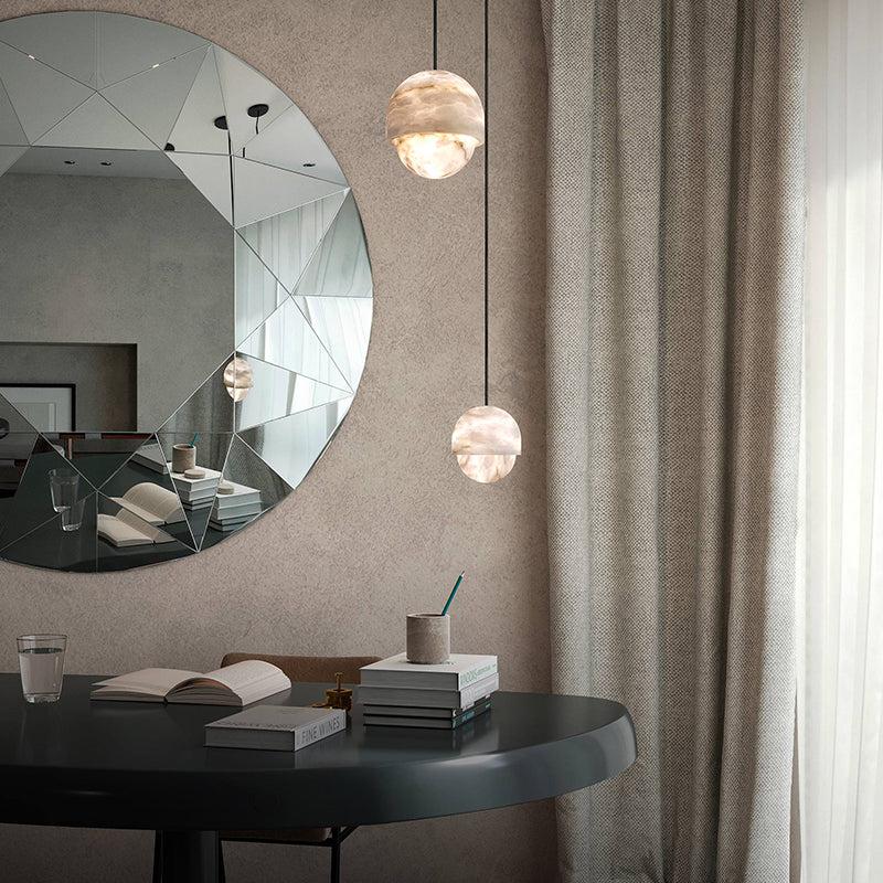 Torvenne Sculpted Alabaster and Brass Pendant Light