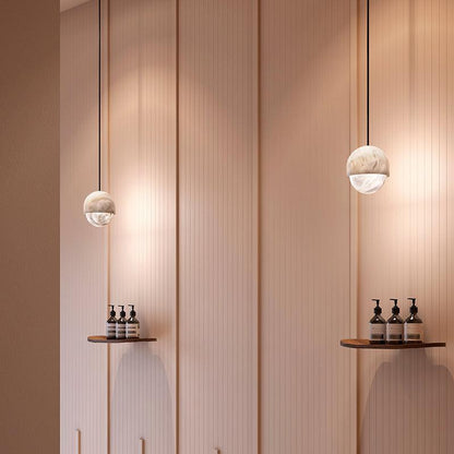 Torvenne Sculpted Alabaster and Brass Pendant Light