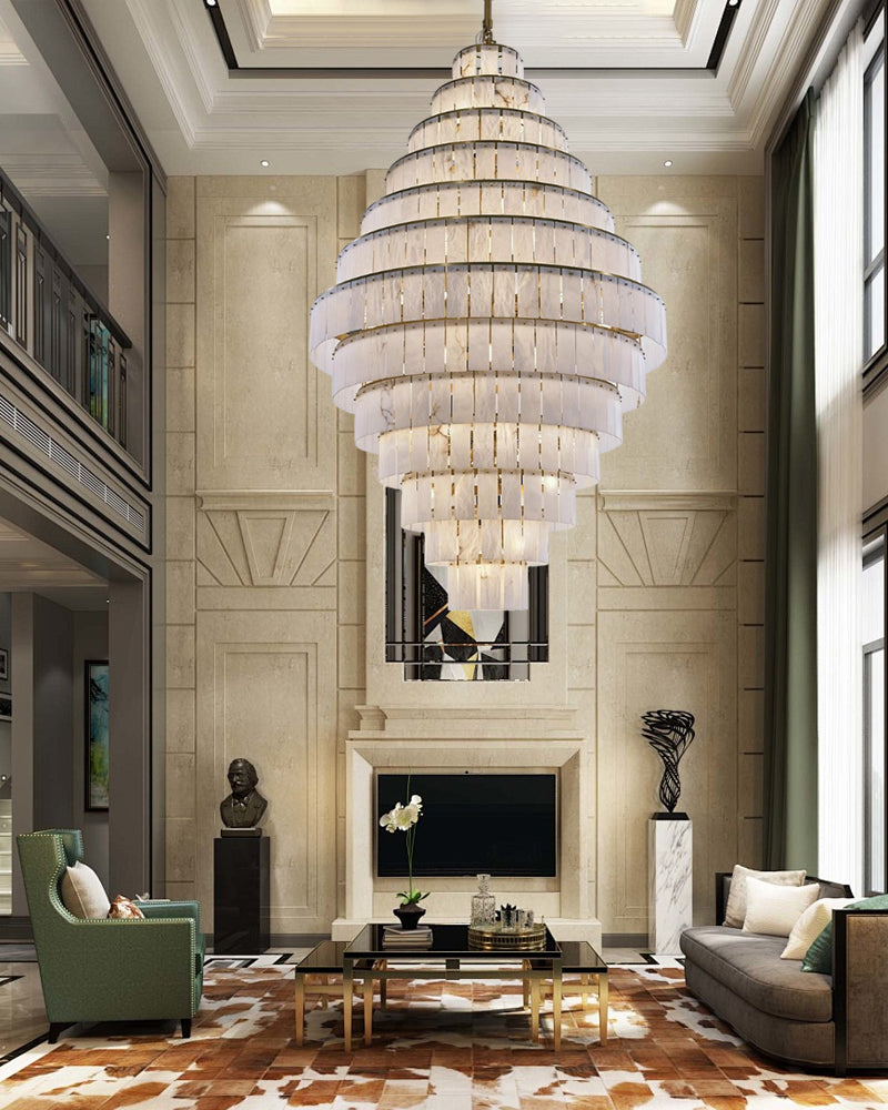 Modern Alabaster Stairwell Chandelier for High Ceilings