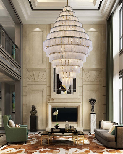 Modern Alabaster Stairwell Chandelier for High Ceilings