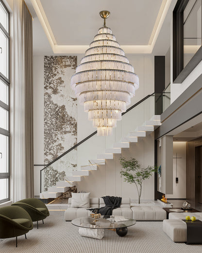Modern Alabaster Stairwell Chandelier for High Ceilings