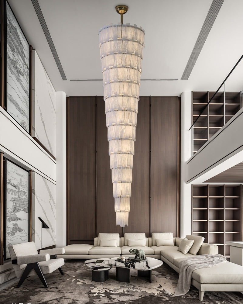Modern Alabaster Stairwell Chandelier for High Ceilings