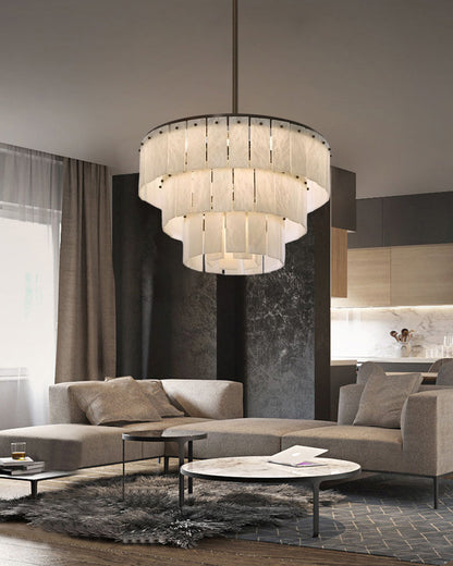 Modern Alabaster Stairwell Chandelier for High Ceilings