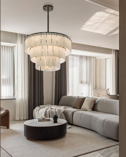 Modern Alabaster Stairwell Chandelier for High Ceilings