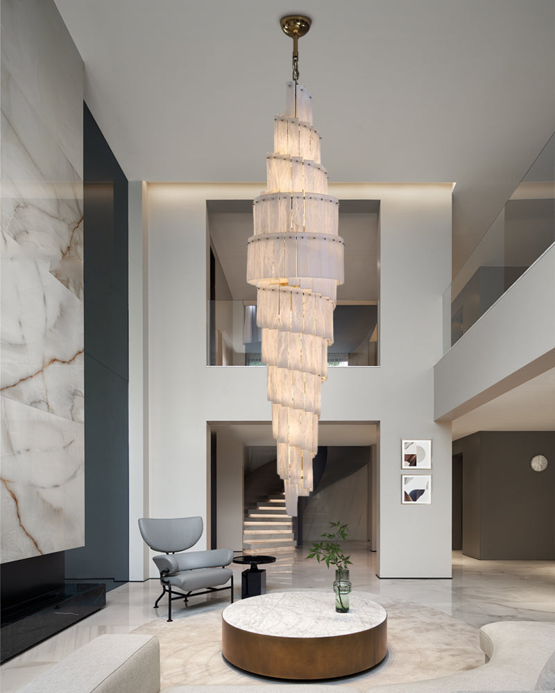 Modern Alabaster Stairwell Chandelier for High Ceilings