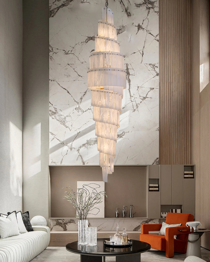 Modern Alabaster Stairwell Chandelier for High Ceilings