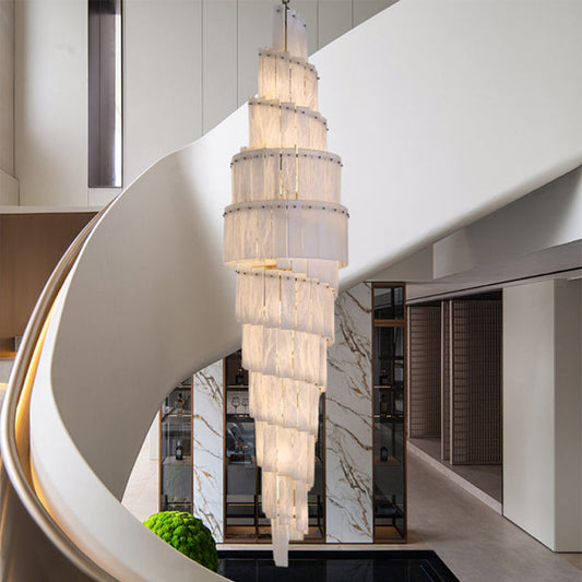 Modern Alabaster Stairwell Chandelier for High Ceilings