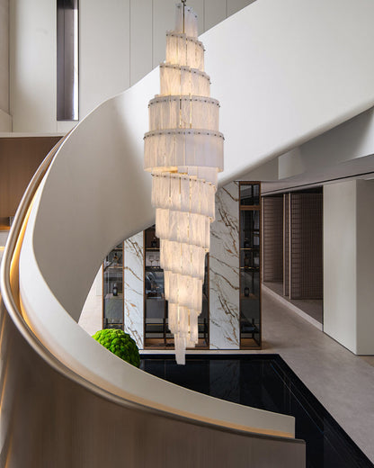 Modern Alabaster Stairwell Chandelier for High Ceilings