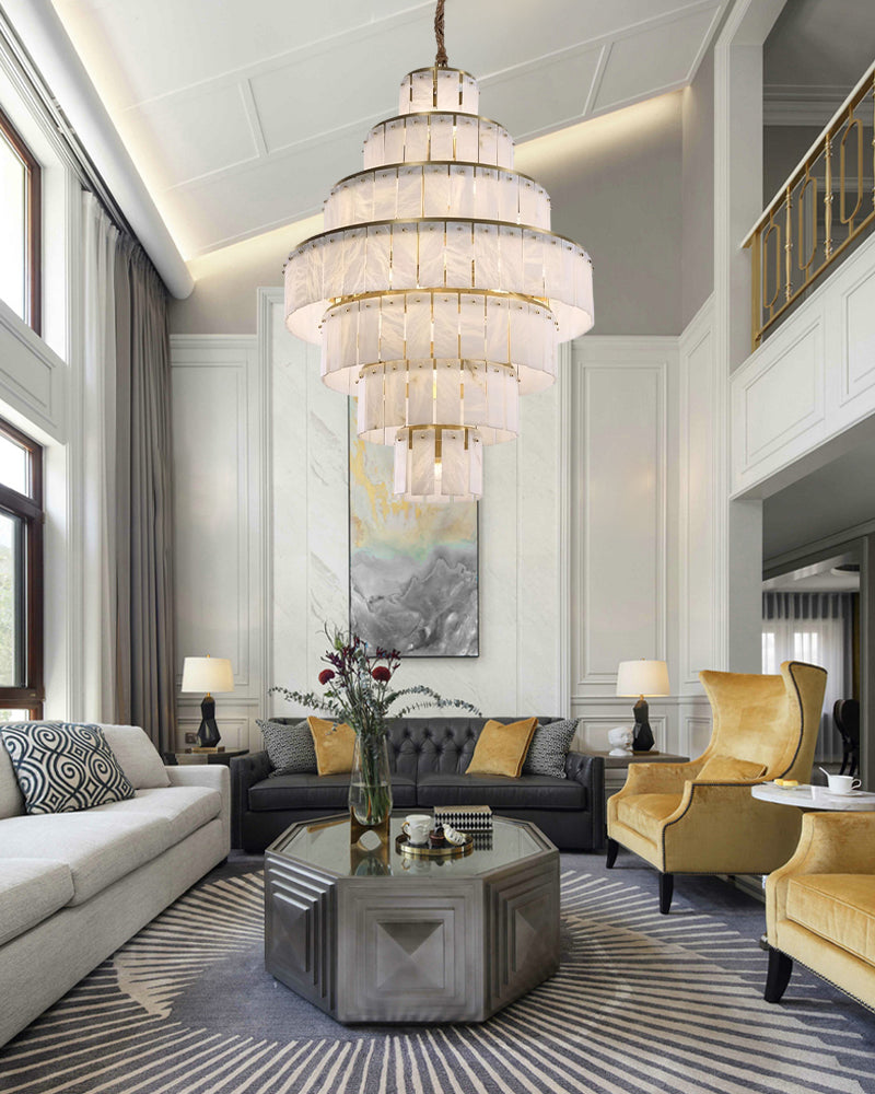 Modern Alabaster Stairwell Chandelier for High Ceilings