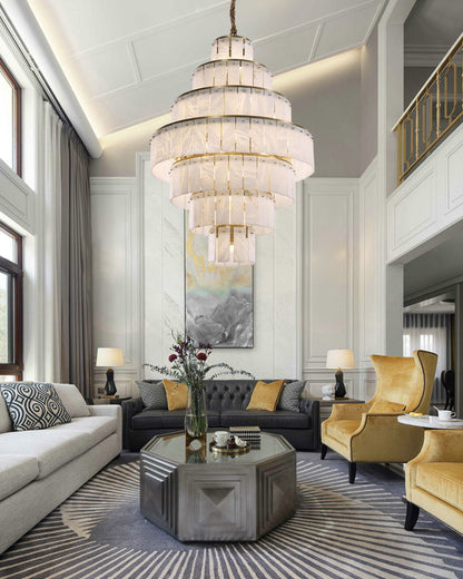 Modern Alabaster Stairwell Chandelier for High Ceilings