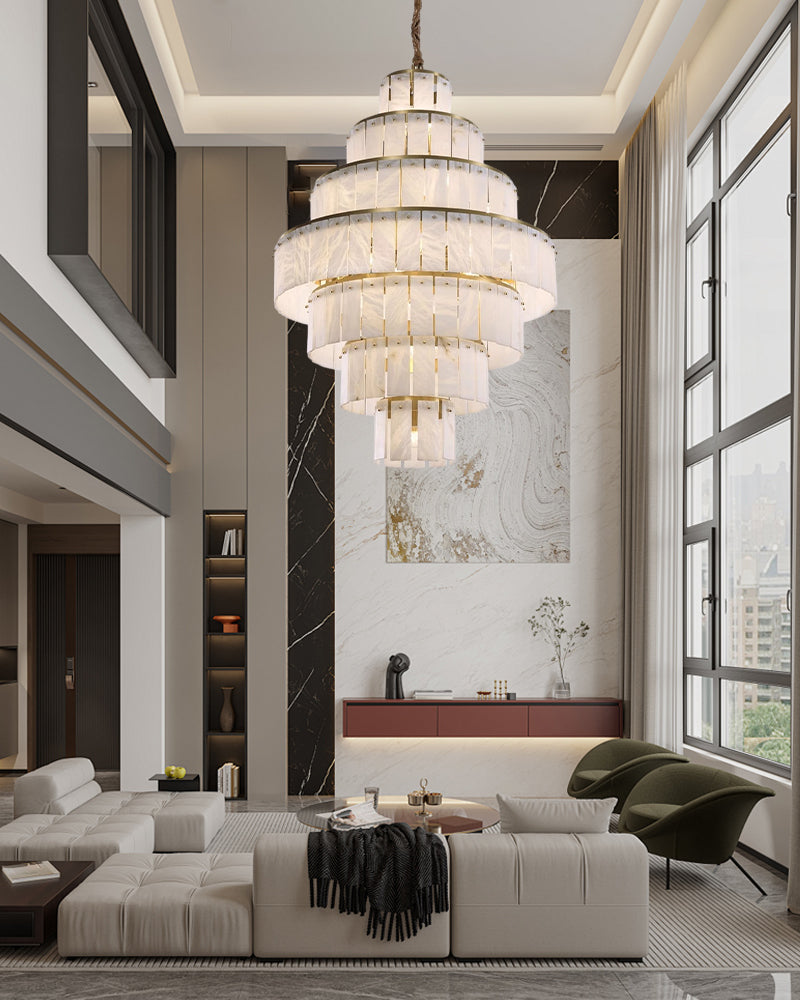 Modern Alabaster Stairwell Chandelier for High Ceilings