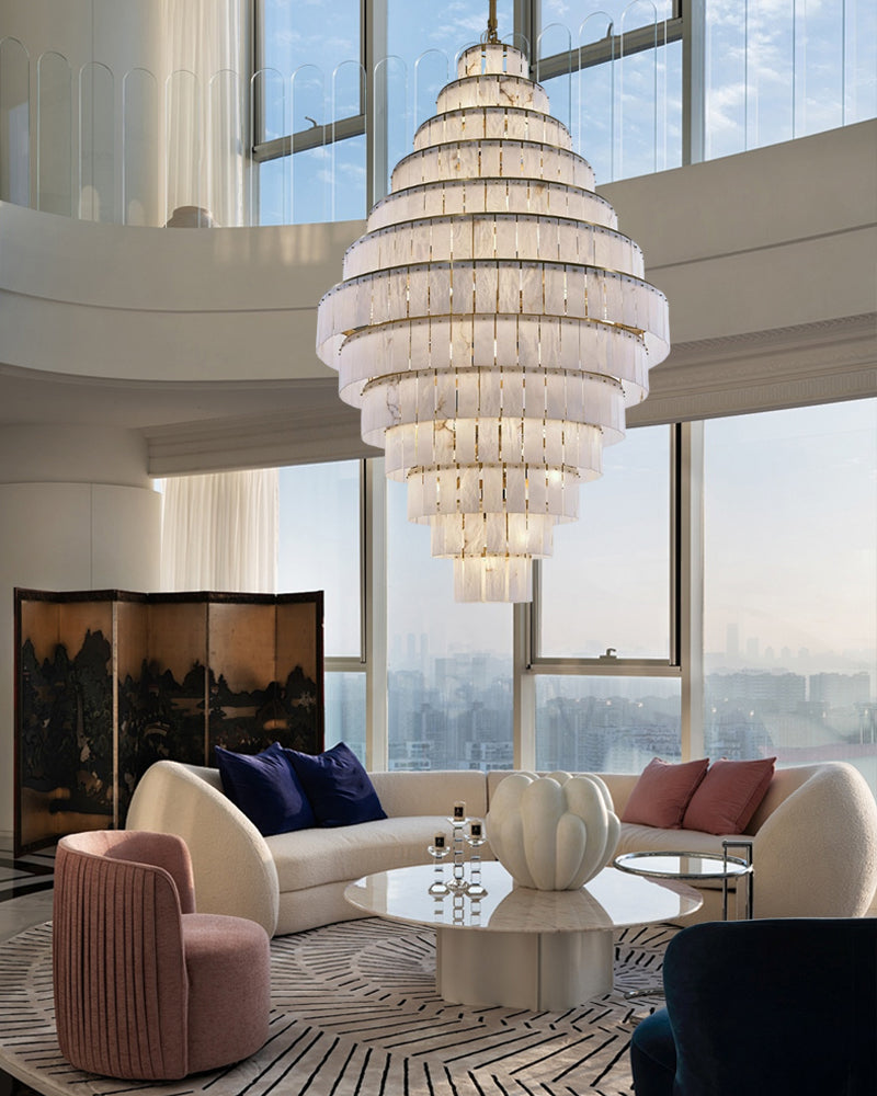 Modern Alabaster Stairwell Chandelier for High Ceilings