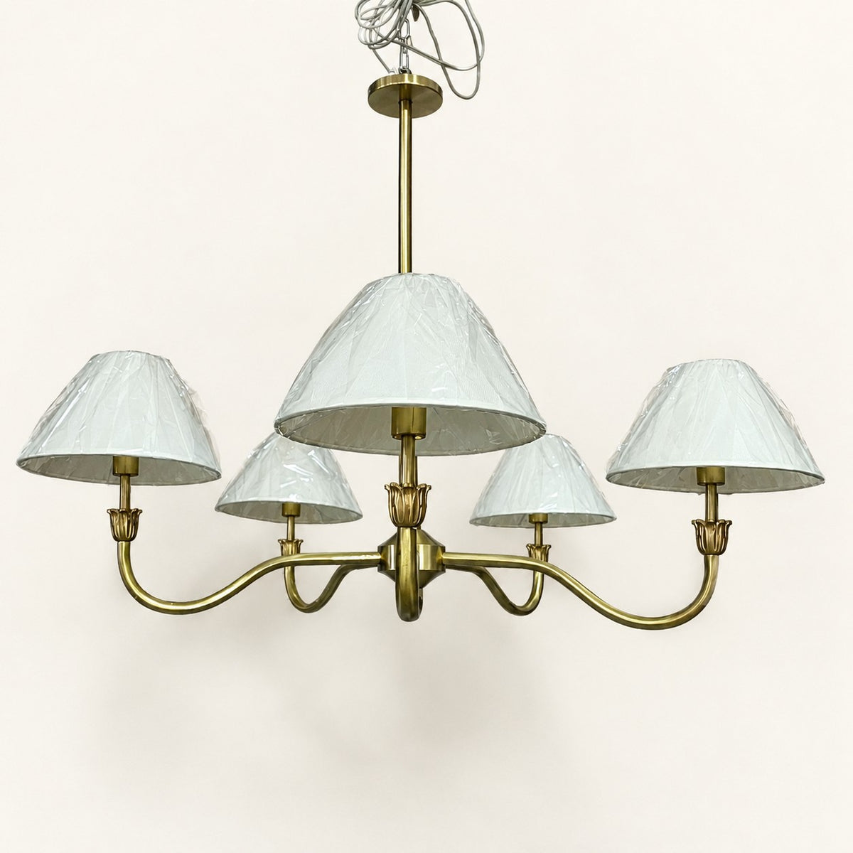 Antique Brass 5-Light Chandelier with Pleated Shades