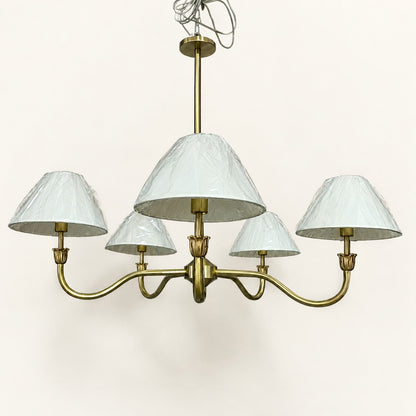 Antique Brass 5-Light Chandelier with Pleated Shades