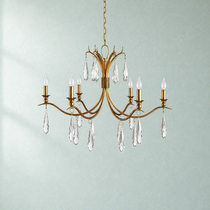 Torvenne Gold Leaf Crystal Iron Living Room Chandelier