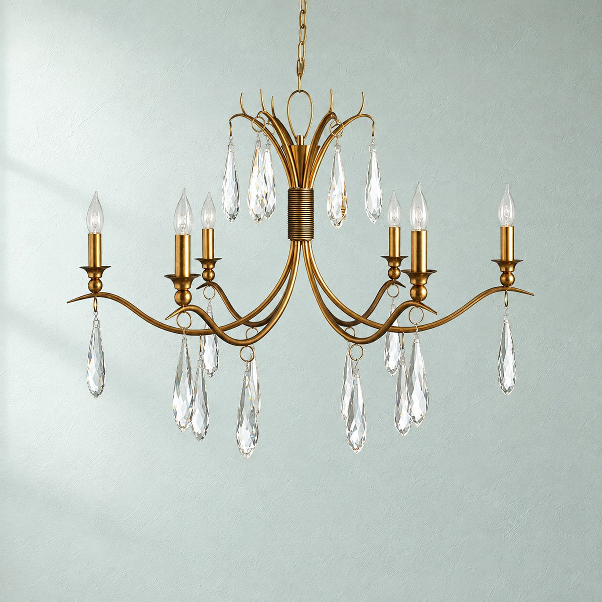 Torvenne Gold Leaf Crystal Iron Living Room Chandelier
