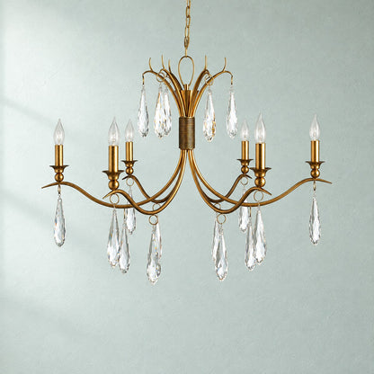 Torvenne Gold Leaf Crystal Iron Living Room Chandelier