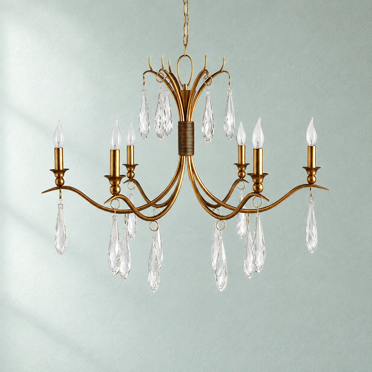 Torvenne Gold Leaf Crystal Iron Living Room Chandelier