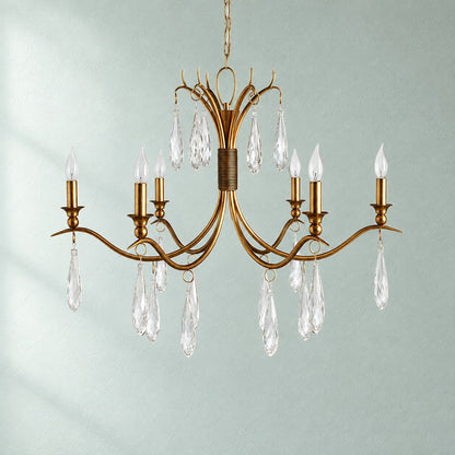 Torvenne Gold Leaf Crystal Iron Living Room Chandelier
