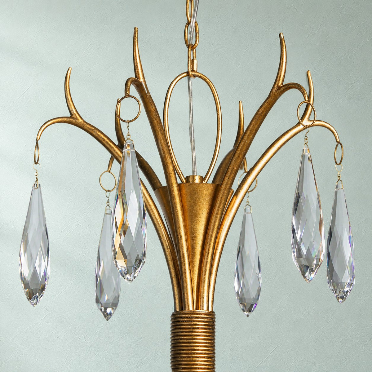 Torvenne Gold Leaf Crystal Iron Living Room Chandelier