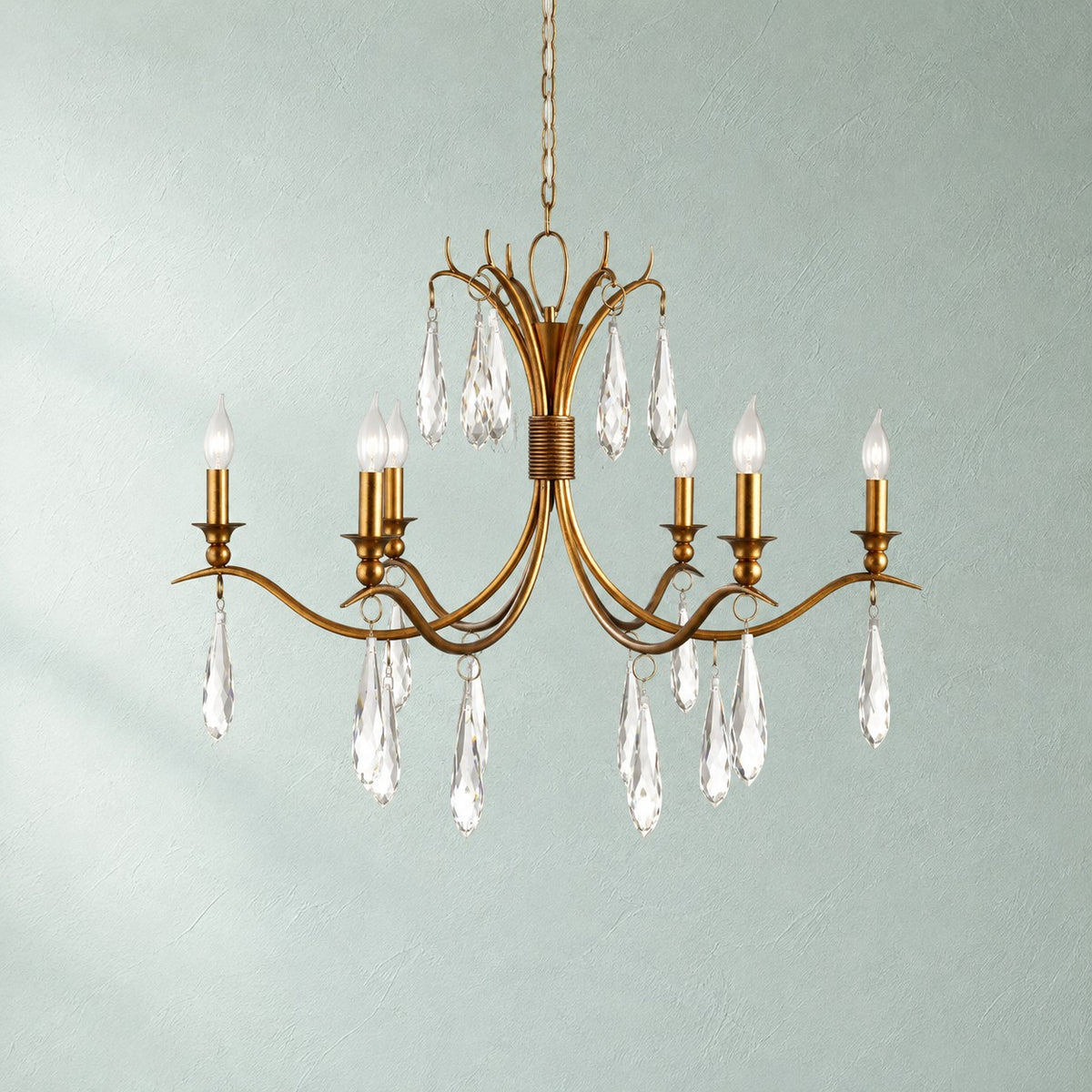 Torvenne Gold Leaf Crystal Iron Living Room Chandelier