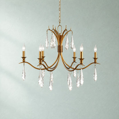 Torvenne Gold Leaf Crystal Iron Living Room Chandelier