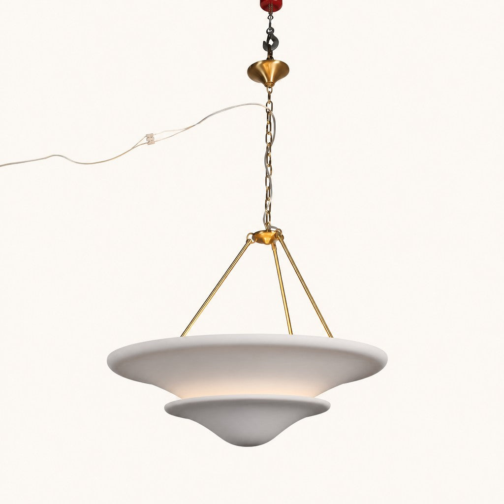 Opal Glass Bowl Chandelier with Brass Frame