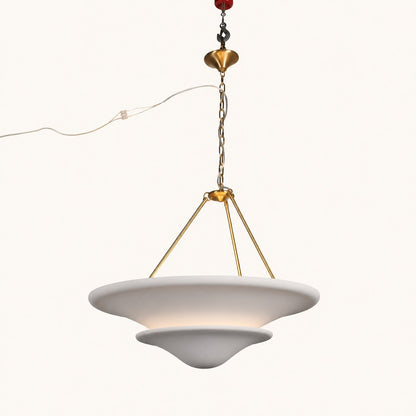 Opal Glass Bowl Chandelier with Brass Frame