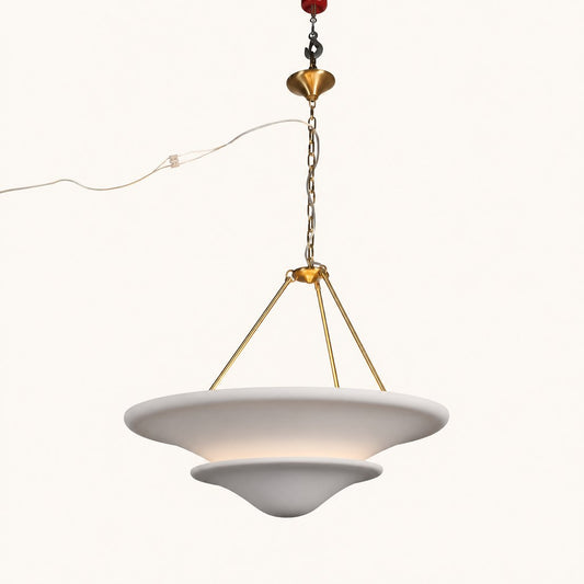 Opal Glass Bowl Chandelier with Brass Frame