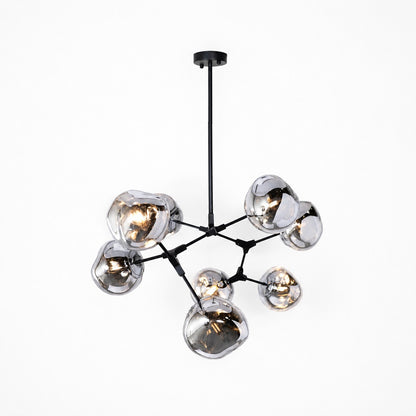 Compact branching pendant with smoked acrylic globe shades on a matte black stem